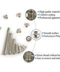 Tough As Nails M5 Chicago Screws 60 Pair Assorted Binding Posts With Phillips Drive, seven screws displayed for scrapbooks and leather gear.