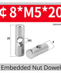 Heavy Duty 304 Stainless Steel Barrel Nut Set For Wood Furniture M4 M5 M6, dimensions M5 x 20mm shown, slotted nuts