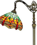 Tiffany Style Floor Lamp With Green Yellow Stained Glass Dragonfly Shade Arch Gooseneck Corner Reading Light 64 Inch Height Antique Bronze Base UL Listed