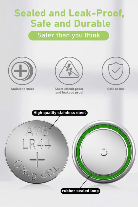Heavy Duty Lr44 Button Coin Cell Batteries Ag13 Sr44 357 A76 1.5V Alkaline Power Packs 24 Count stainless steel design with rubber seal