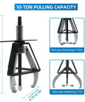Heavy Duty 3 Jaw Gear Puller Set 10 Ton Capacity Steel Jaw Removal Tool For Gears Pulleys Flywheels And Bearings with adjustable jaw openings.