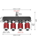 Four Way Straight Air Manifold With Five Ports And One Quarter NPT Inlets Aluminum Line Type Splitter With red couplers