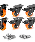 Heavy Duty Caster Wheels Set Of 6 4000 Lbs With Safety Brakes Industrial Swivel Casters With Double Ball Bearings No Noise Polyurethane Wheels
