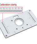 Pro Level Woodworking Router Table Insert Plate With Quick Flip Panel And Heavy Duty Drill Chuck Trim Tool Kit, showing precise calibration markings.