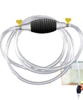 Heavy Duty Liquid Sucker Hand Pump With Large Bore Ball Valves And High Flow Hoses For Super Efficient Fluid Transfer From Tanks To Cars Or Jugs Without Any Filter Issues, featuring large bore hose and yellow valve.