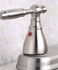 Close-up of handle on Brushed Nickel Kitchen Faucet With Side Sprayer And High Arc Two Handle Design For 3 Or 4 Hole Sinks