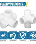 12 Pack Three Quarter Inch PVC Pipe Fittings Five Way Connectors For DIY Furniture, white, smooth finish, durable plastic construction