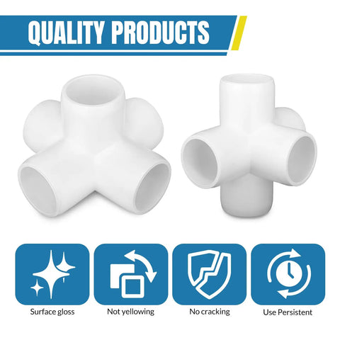 12 Pack Three Quarter Inch PVC Pipe Fittings Five Way Connectors For DIY Furniture, white, smooth finish, durable plastic construction
