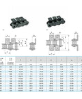 Heavy Duty 12A1 Short Pitch Conveyor Chain With K1 And K2 Drag Attachments 1.5 Meter 40Mn Alloy Steel Roller Link dimensions and details.