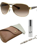 RB3386 Pilot Shape Non Polarized Sunglasses For Men With Brown Gradient Lenses And Official Eyewear Kit, gold frame