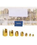 Heavy Duty Self Threaded Inserts Kit For Metal Plastic Wood 50 Pcs Thread Repair Set With Quick Install Tapping Tools Slotted Design For Fast Fixes And Strong Hold In Damaged Threads. assorted brass inserts in storage case