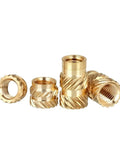 Brass Insert Nuts Set 1/4 20 UNC Hot Melt Knurled Thread Copper Nuts for 3D Printer in 5 Pack, shown in close-up view