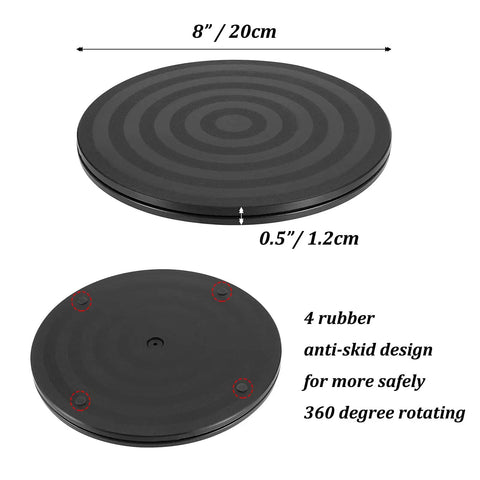 Solid Wood Lazy Susan Set Big Round Serving Tray With Hella Smooth Ball Bearing Turntable Base For Kitchen Counter and Dinner Party Centerpiece Slick Spinning Organizer Easy Setup Stand, 8 inch black tray with anti-skid rubber.