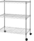 Heavy Duty 3 Tier Wire Shelving Cart With Smooth Rolling Wheels, Adjustable Chrome Steel Storage Rack, open mesh shelves view.