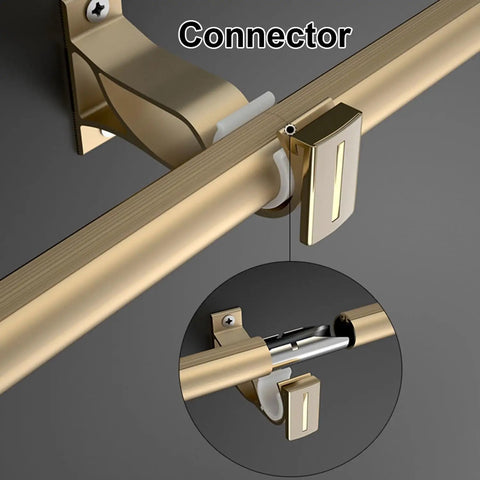 Heavy Duty Curtain Rod Set With Aluminum Alloy Brackets And Rings, Wall Mounted Drapery Rod For Sliding Doors, No Snag Glide, Patio, Living Room Or Bedroom, Smooth Glide Track System, Gold Finish, 4.9 Ft connector detail