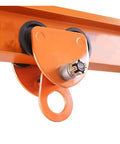 Industrial Workhorse Push Beam Hand Truck For Lifting And Transport, Steel Manual Load Tool, 2200 To 6600 Lb Capacity, Adjustable Flange Width 2.5 In To 5.5 In, Fits Straight And Curved I Beams, orange steel clamp on I-beam