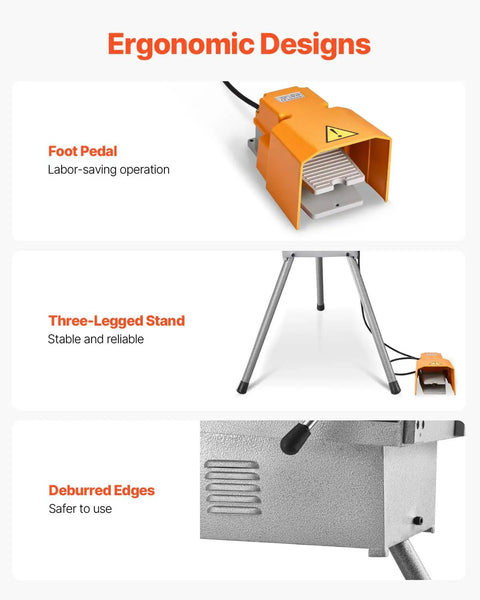 Three In One Do It All Electric Pipe Threader Machine with foot pedal, three-legged stand, deburred edges for safety and ease.