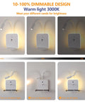 Plug-in & Hardwired LED Wall Sconce, Dimmable Wall Mount Reading Light with USB A & Type C Charging Ports, Flexible Gooseneck, Storage Shelf & Ambient Backlight, Matte White for Bedroom Bedside Hotel with dimming options and warm light.