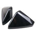 Hella Durable Matte Black Rearview Mirror Cover For 2024 Tesla Cybertruck shows two sleek mirror trim pieces in glossy carbon fiber finish.