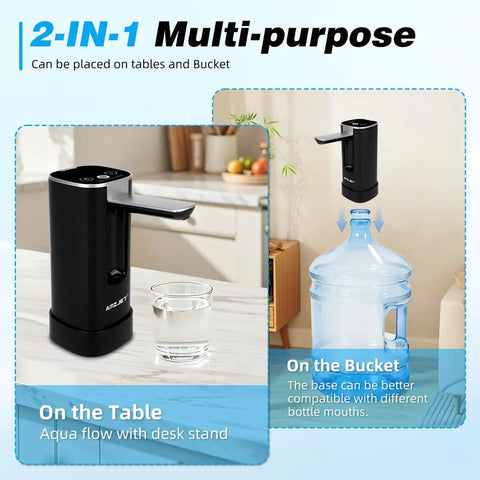 5 Gallon Water Dispenser With Digital Display And USB Powered Pump on table and bottle, foldable spout, home or office use