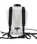 Back view of 4 Gallon Backpack Sprayer for Lawn and Garden with Translucent Tank, Padded Shoulder Straps, and Hose
