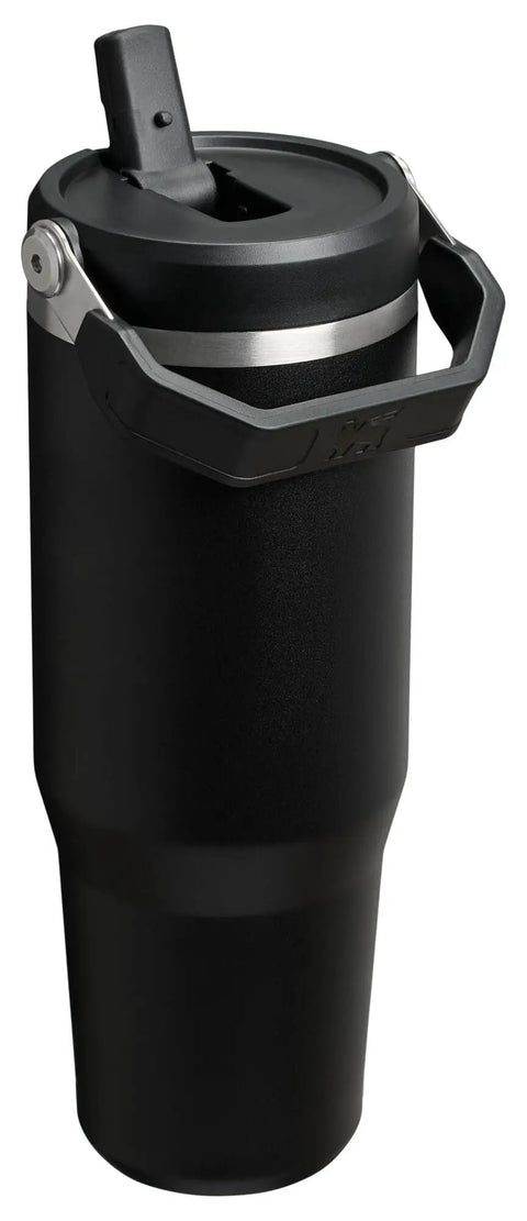 Heavy Duty 30 Oz Vacuum Insulated Tumbler With Flip Straw Lid, black stainless steel, ideal for daily commutes.