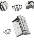 Heavy Duty Self Closing Spring Door Hinge with Screw Automatic Door Closer Hinge in silver manganese steel with screws visible