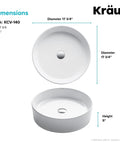 Elavo Round Vessel White Porcelain Ceramic Bathroom Sink 18 Inch Go-To Pick For Any Bath dimensions with top and side view