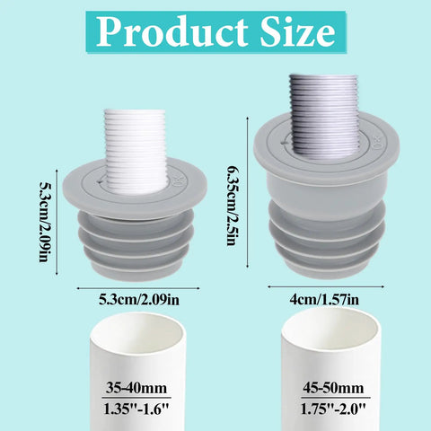 Two Pack Flexible Silicone Drain Plug For Washing Machines And Floor Drains with size dimensions for optimal fit and use.