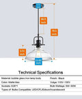 Seeded Glass Pendant Light In Matte Black Finish Dope Industrial Mini Design With Adjustable Rope Height and specs sheet