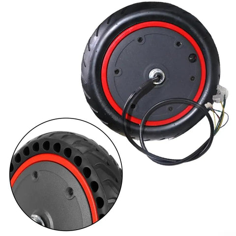 Powerful 350W 36V 8.5 Inch Electric Scooter Hub Motor Replacement with solid tire, red trim, compatible with Xiaomi M365 and Segway Ninebot
