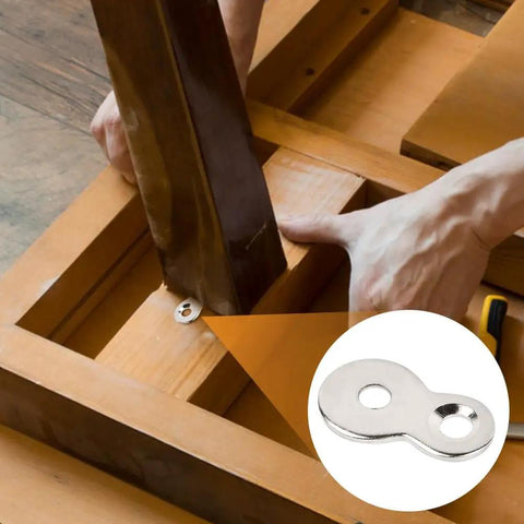 Heavy Duty Figure Eight Table Connectors, Rock Solid Iron Desk Clips used for wooden furniture assembly during installation.