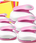 Dope 6 Piece Circle Punch Set For Scrapbooking And Crafts, 0.3 to 3 inch punches with pink handles and colorful sticker papers