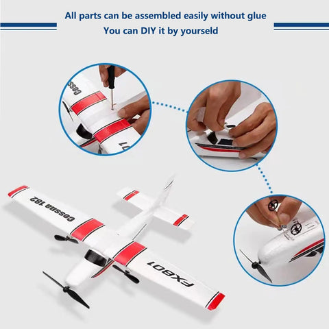 Easy To Fly 2 Channel RC Plane With 2.4GHz Remote Lightweight EPP Foam Glider Beginner Friendly Cessna Style Aircraft assembly process.