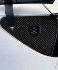 Premium Carbon Fiber Charge Port Wrap For Tesla Model 3 And Model Y Featuring Dope 3D Textured Surface and sleek carbon fiber detail.