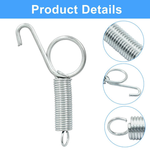 20-piece spring latch hook for pet cages, front view; silver galvanized steel with coiled body and bottom loop