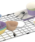 Stainless Steel Sink Grid Protector For Kitchen Sink 26 Inch By 14 Inch Center Drain Hole 5.1 Inch Durable Bottom Rack With Rubber Feet Easy To Clean No Fuss Protection That Keeps Your Sink Scratch Free supporting dishes