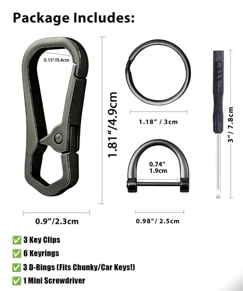 Built Tough Metal Keychain Clip With Key Rings And D Ring, Heavy Duty Carabiner Key Hook Holder For Car And Home Keys
