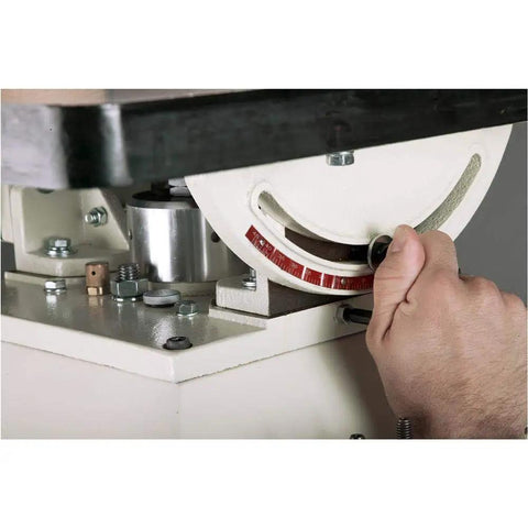 Powerful One Horsepower Oscillating Spindle Sander Featuring Rock Solid Cast Iron Table And Roomy Four Inch Dust Port adjustment dial close-up.