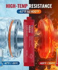 Industrial Grade High Temp Anaerobic Gasket Maker Sealant For Heavy Duty Machinery And Transmissions, 4 Pack 10.14 Fl Oz Cartridges, Oil Gasoline And Transmission Fluid Resistant, Cures Up To 400 F For Instant Seals. Red flange sealant cartridge shown with 400°F resistance.
