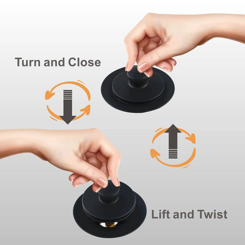 Matte Black Lift And Turn Tub Drain Conversion Kit With Two Hole Overflow Faceplate, easy turn and close operation shown
