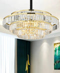 Straight Up Executive Vibe Gold Crystal Ceiling Pendant Light With Warm Led Glow Built Different For Upscale Dining Rooms Living Areas And Hotels 80Cm Round Modern Fixture in a modern interior.