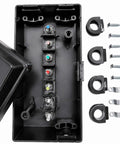 Top Shelf 7 Way Trailer Terminal Box With Color Coded Screw Terminals For Quick Wiring Hookup full view showing terminals and screws.