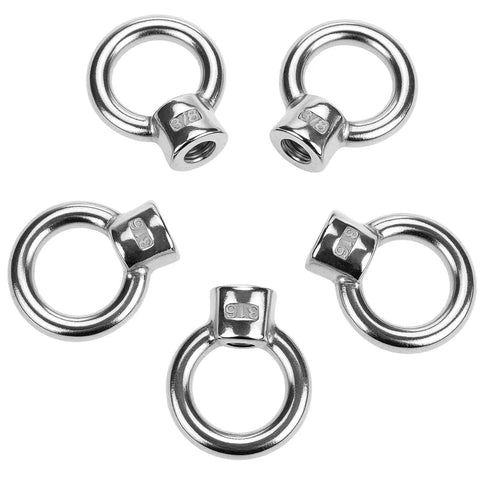 Rock Solid Boss Level Marine Grade Stainless Steel Lifting Eye Nuts 20 Pack 3/8 Inch Unc Threads for heavy duty rigging, top view.