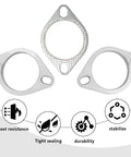 Beefy 2.5 Inch Two Bolt Exhaust Flange Repair Kit With Premium Stainless Steel Muffler Gasket and rugged exhaust bolts, showing gaskets.
