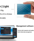 Hand holding External SSD USB 3.1 Type C High Speed Drive with 540 MB/s read and 500 MB/s write, shown with management software on devices