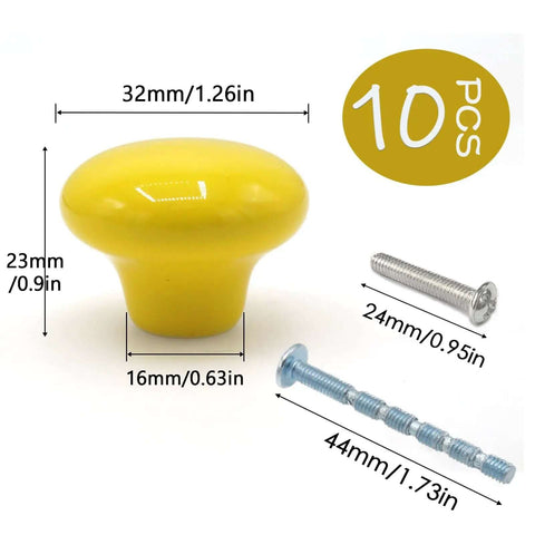 Snag These Hella Durable Yellow Ceramic Cabinet Knobs 10 Pack 32mm Round Drawer Pulls With Full Mounting Hardware Set For Kitchen Cupboard Make Your Place Look Absolutely Lit.