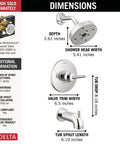 Trinsic 14 Series Tub And Shower Trim Kit With H2Okinetic PowerDrench Shower Head Chrome Finish, dimensions guide showing parts.