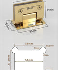 Gold Wall Mount Glass Shower Hinge for 8 to 12 mm Doors with Dimensions Detail