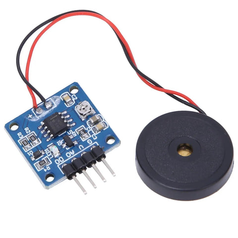 Piezoelectric Vibration Sensor Module with adjustable sensitivity and 5V DC analog output for tapping and vibration detection.